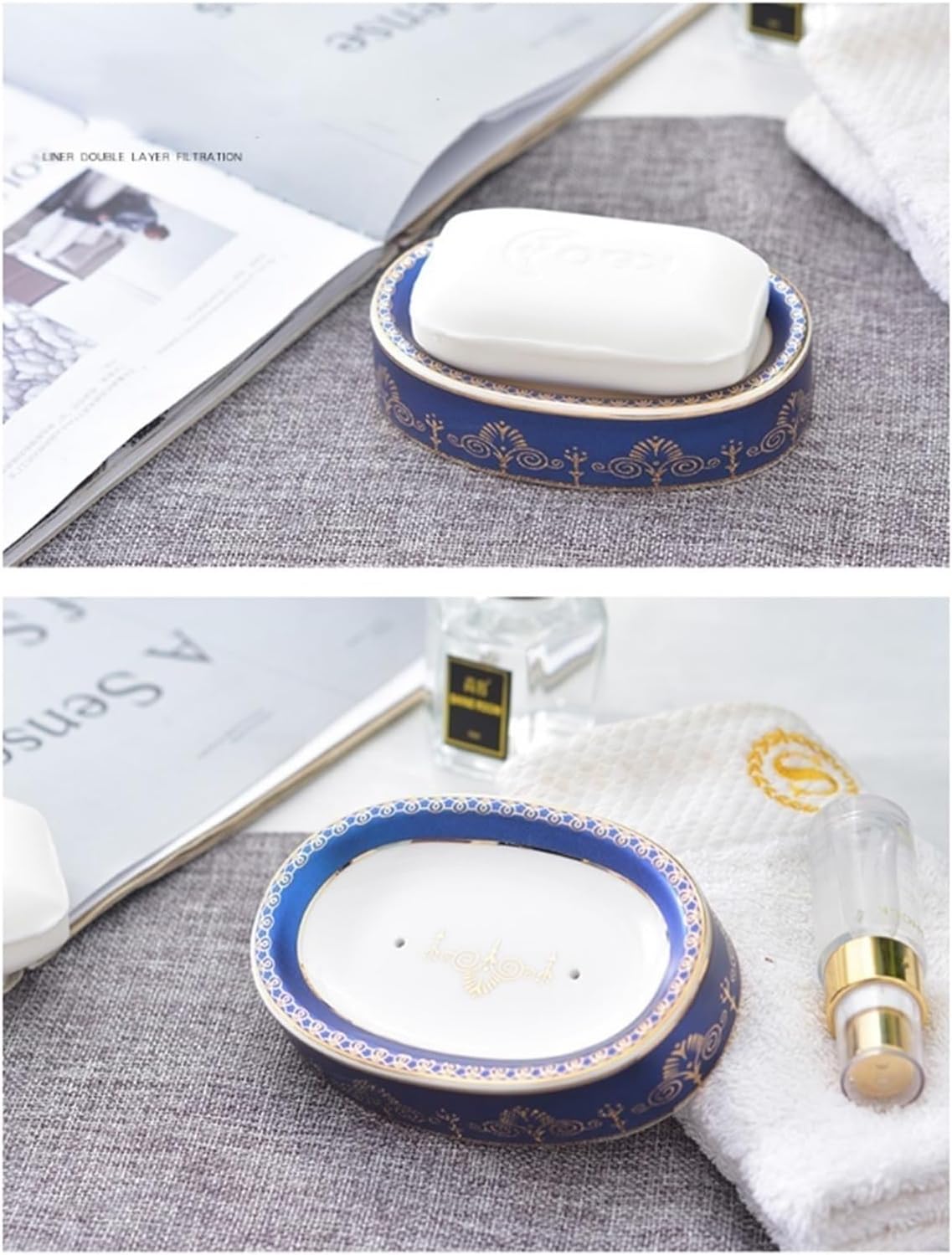 Ceramics Bathroom Accessories Set 6-Piece Soap Dispenser，Toothbrush Holder，Toothbrush Cup，Soap Dish，Tray Bathroom Accessory Sets Blue Bath Set
