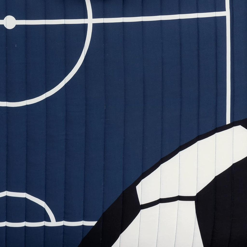 Lush Decor Soccer Game Reversible Quilt Quen Size 4 Piece Set Full/Queen Navy & Gray - Toddler Bedding Set Full Quilt - Sports Decor - Soccer Bedding