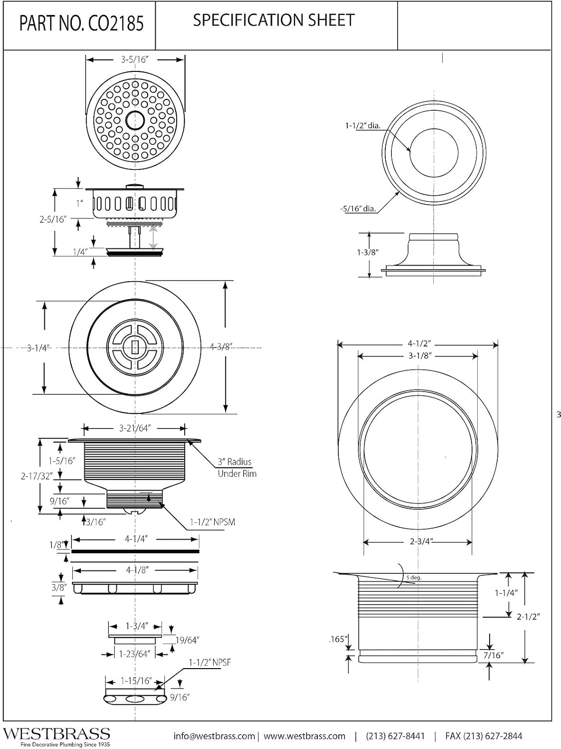 Westbrass CO2185-12 Combo Pack 3-1/2' Post Style Large Kitchen Sink Basket Strainer and Waste Disposal Drain Flange with Stopper, Oil Rubbed Bronze