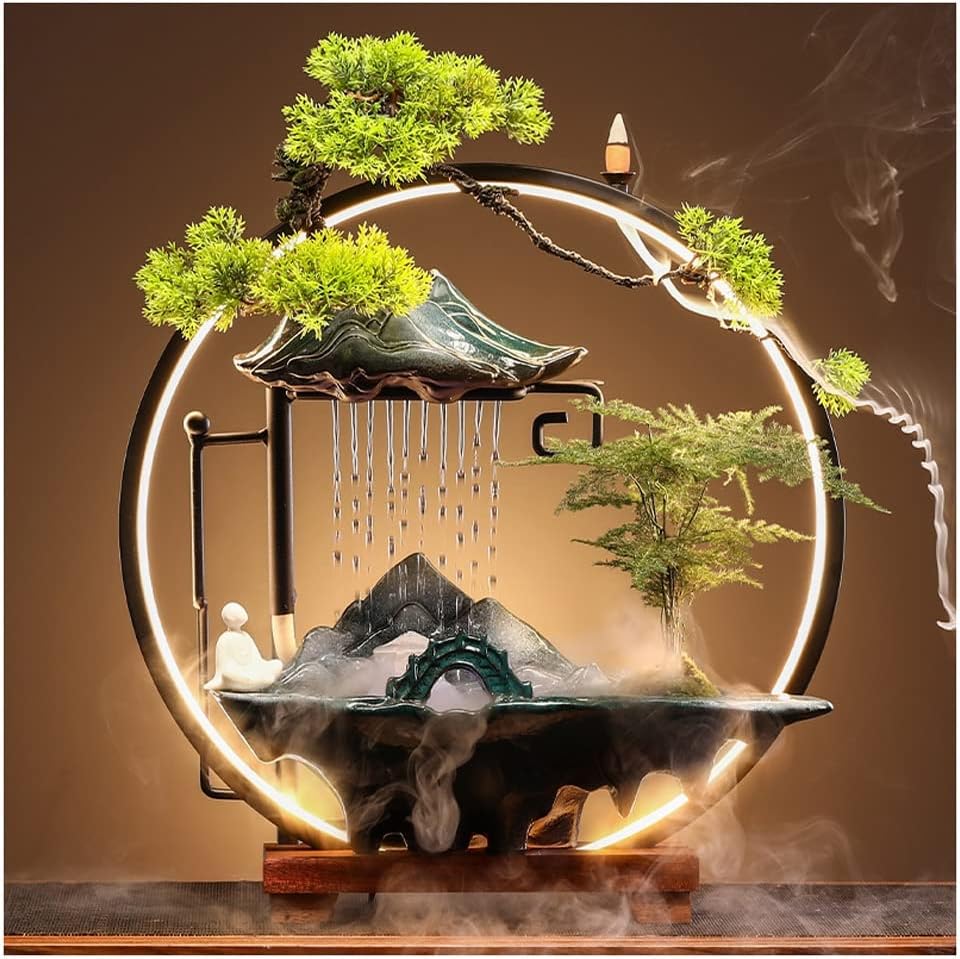 HIHELO Desktop Fountain Tabletop Fountain Chinese Ceramic Lucky Flowing Water Ornament Desktop Circulation Fountain Office Desktop Decoration Water Fountain Outdoor (Color : C)