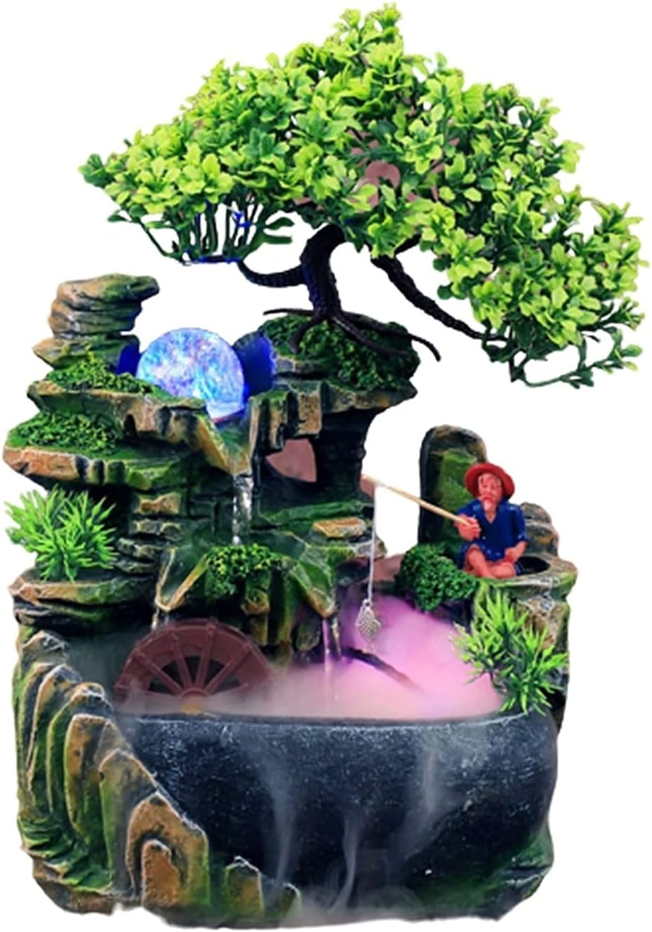 Tabletop Fountain Indoor Fountains Tabletop Fountain, LED Lights Fake Tree Flowing Fountain Rockery Office Tabletop Desktop Bonsai for Office Home Relaxation Meditation Fountain Relaxation Tabletop Fo