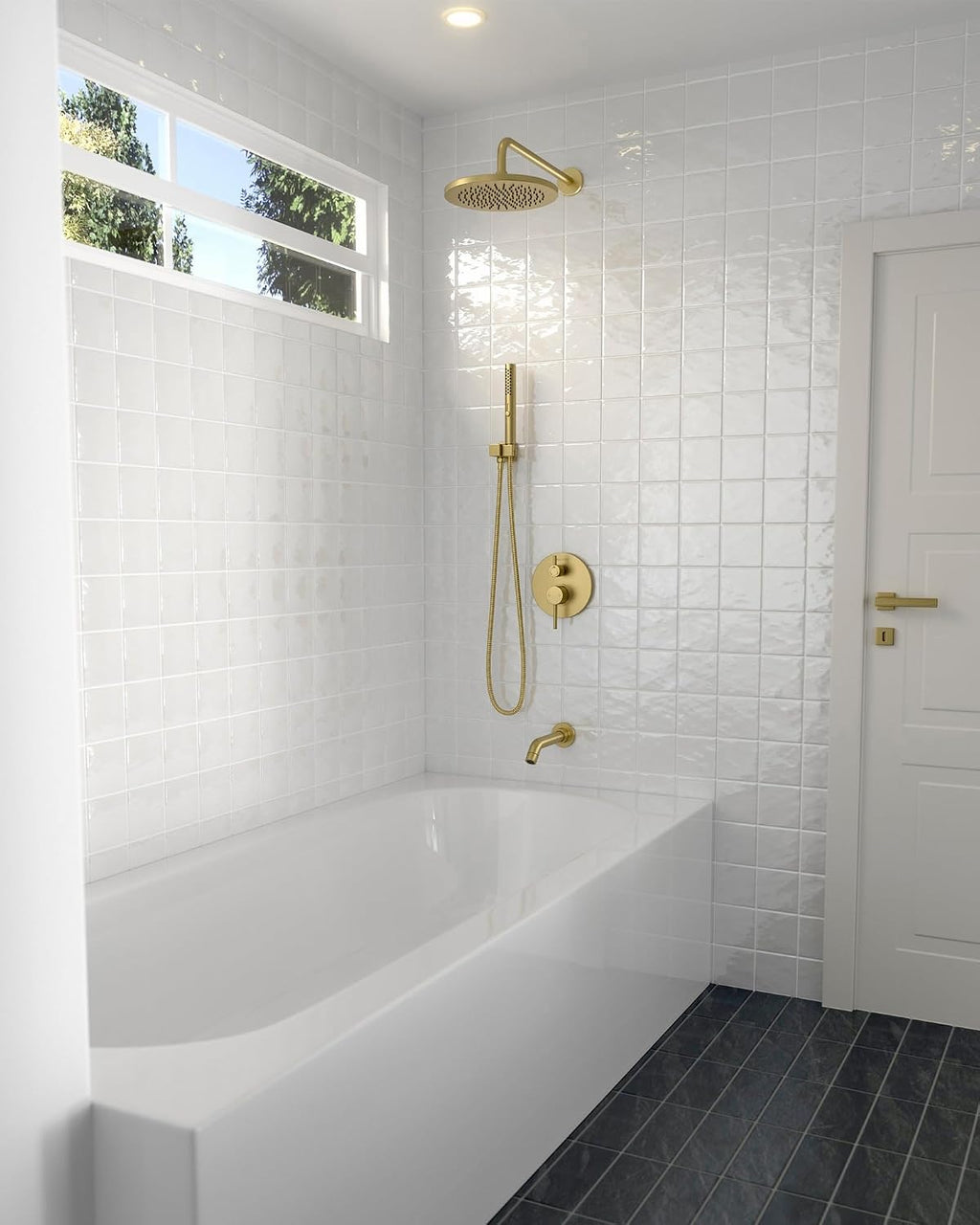 Lava Odoro Modern 3-Setting Round Rain Bathtub and Shower Faucet Set, Gold Rainfall Shower Head and Handle Set, Rain Shower System with Tub Spout, Shower Valve Trim Kit, Brushed Gold, SF104-SG-T