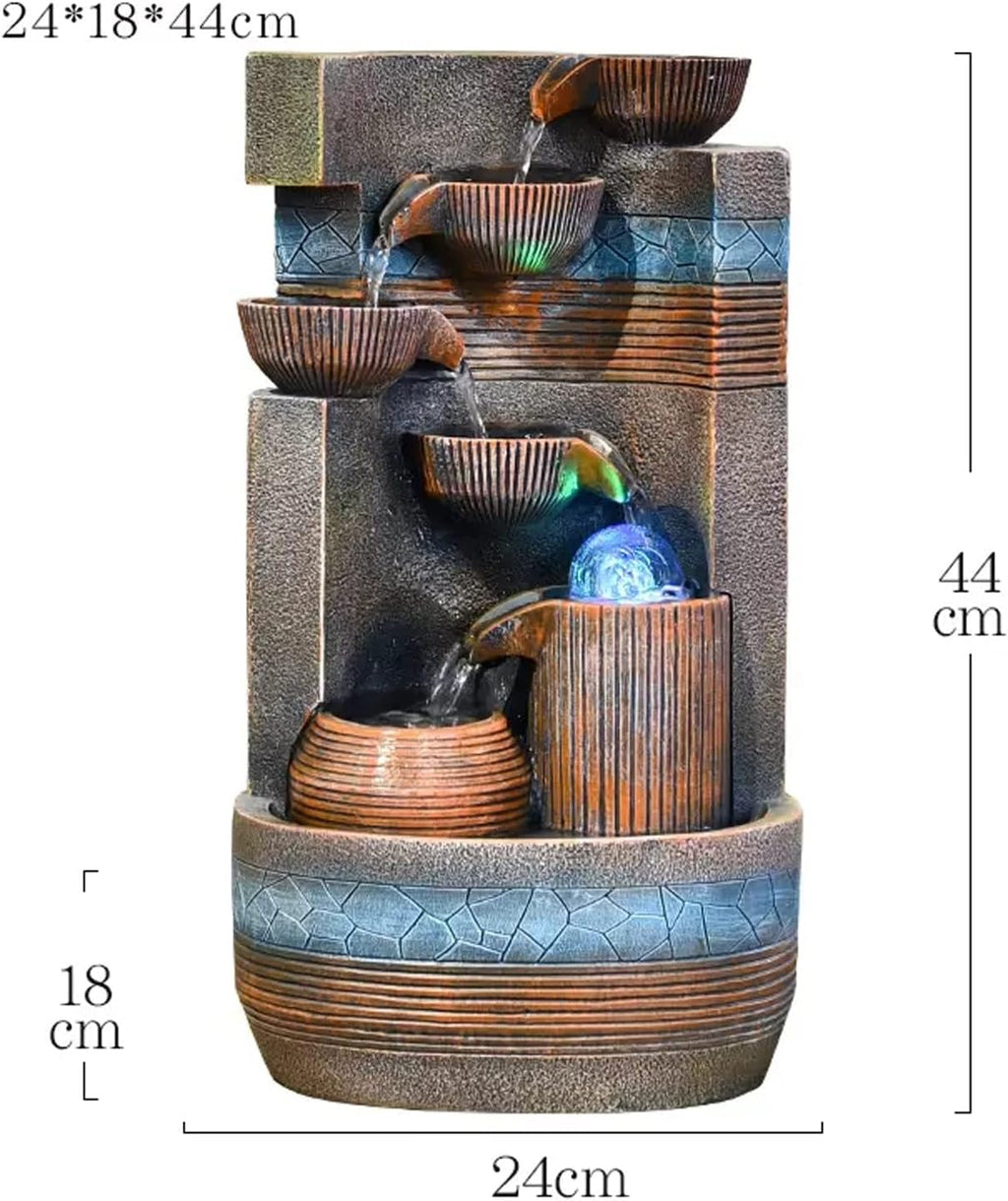 HIHELO Desktop Fountain Indoor Tabletop Fountain Decoration Tiered Bowl Waterfall Design Quiet and Soothing Water Sound for Home Office Water Fountain Outdoor