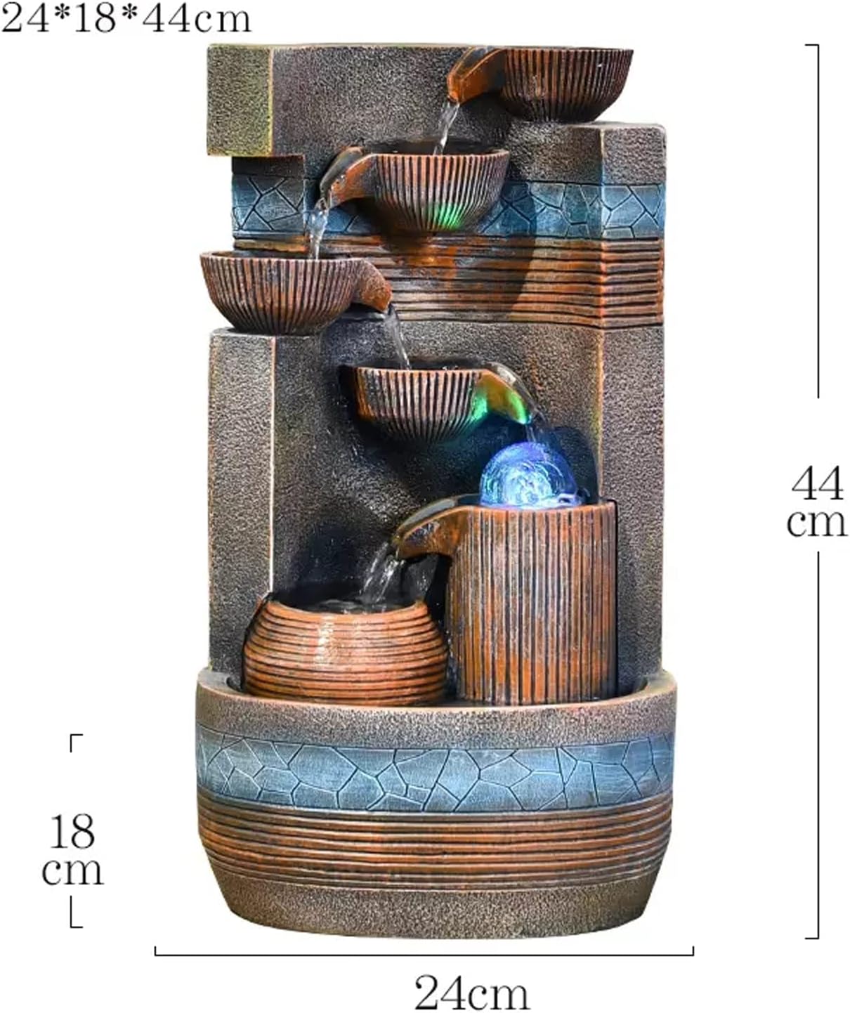HIHELO Desktop Fountain Indoor Tabletop Fountain Decoration Tiered Bowl Waterfall Design Quiet and Soothing Water Sound for Home Office Water Fountain Outdoor