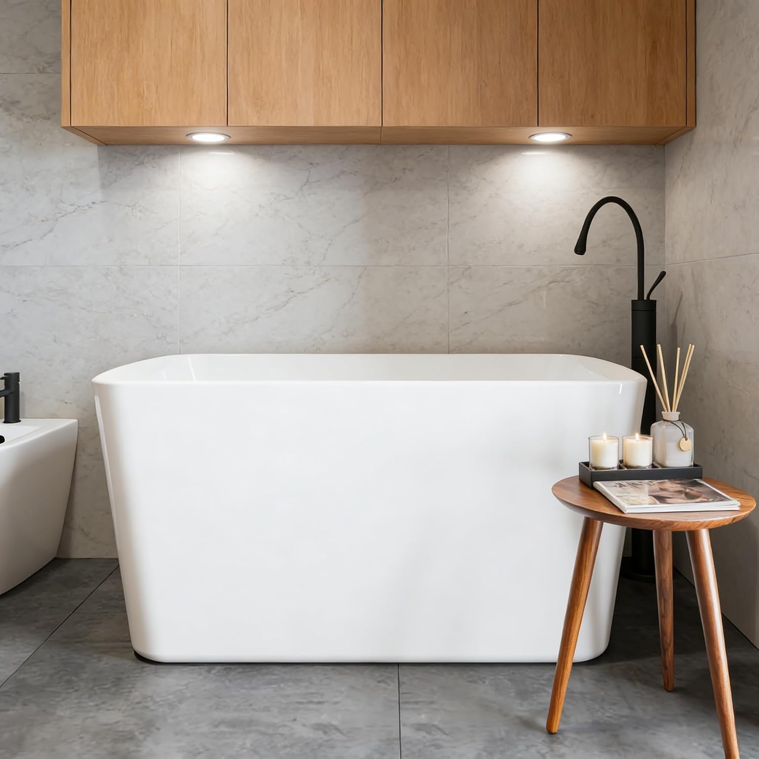 Acrylic Freestanding Bathtub, Soaking Tub with Seat, Toe-Tap Drain, Slotted Overflow, Deep Ergonomic Design, cUPC Certified, Glossy White, 49'