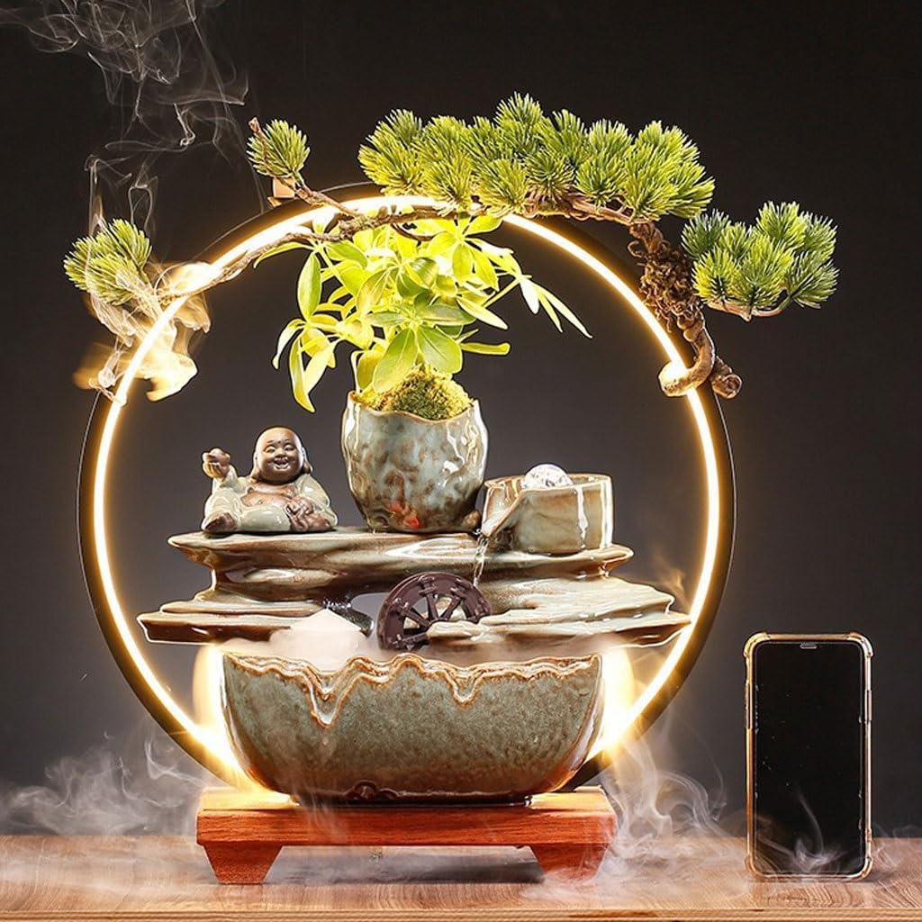 GUERNSEY Tabletop Fountain Chinese Rockery Ceramic Water Ornaments Living Room Creative Office Desktop Circulating Water Fountain Ornaments Indoor Waterfall Feature Indoor Fountain