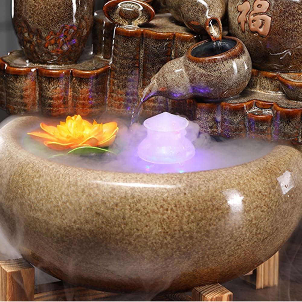 GRFIT Indoor Fountain Tabletop Relaxation Fountain with Water Wheel, Decoration for Office Desk and Living Room Table Fountain