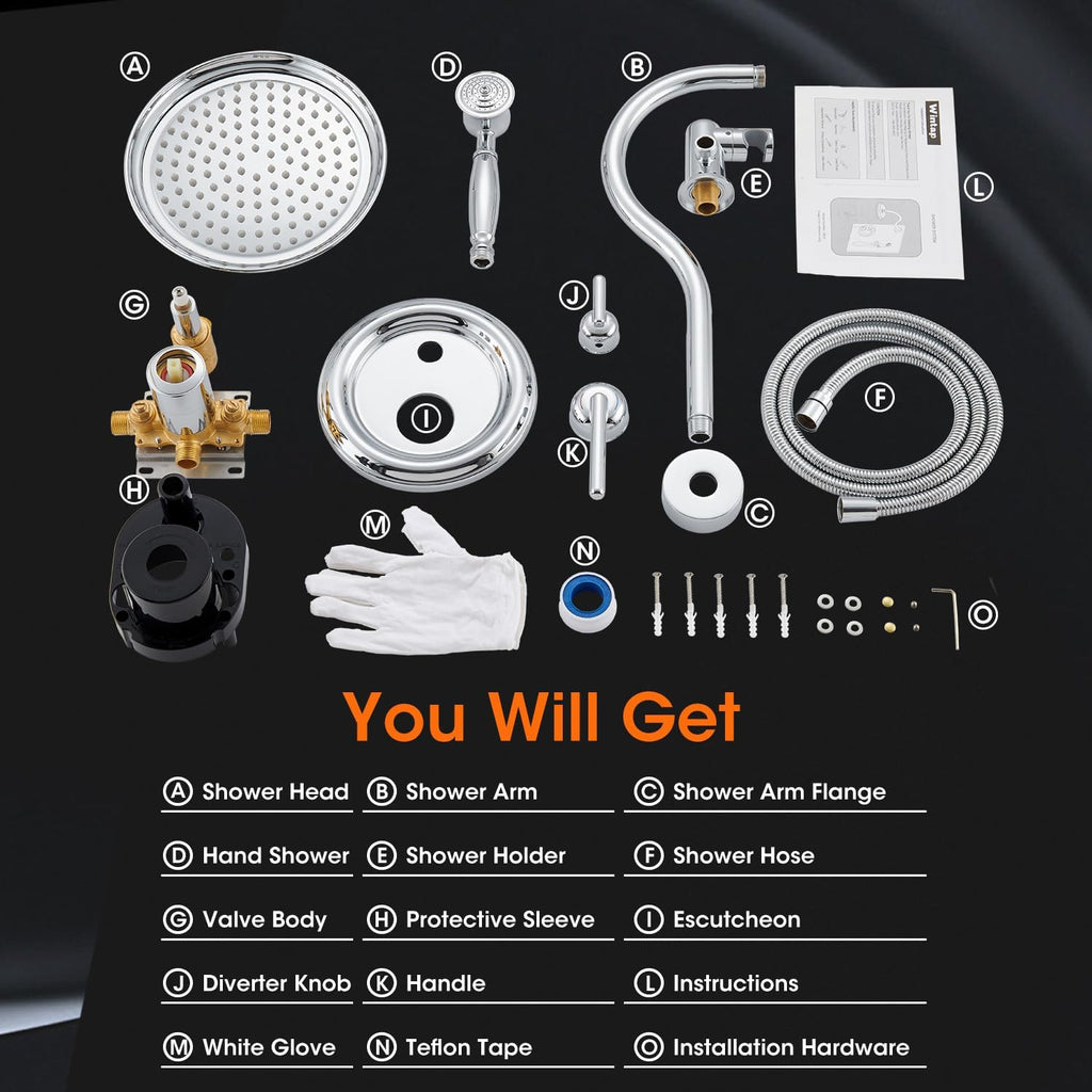 Shower System with Rain Shower Head, Handheld Spray, Rough-in Valve and Trim Kit 9 Inch Bathroom Luxury Rain Mixer Shower Complete Combo Set Wall Mounted High Pressure Shower Faucet Set Chrome