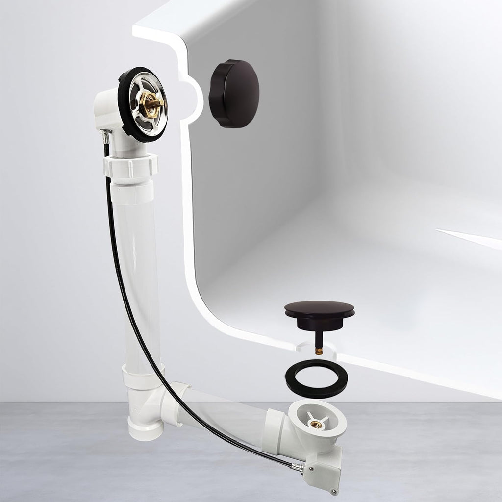 Westbrass A50P35BJ-12 1-1/2' Sch. 40 PVC 35' Cable Driven Bath Waste Kit with Ball Joint Head and Brass Trim Drain Kit, Oil Rubbed Bronze