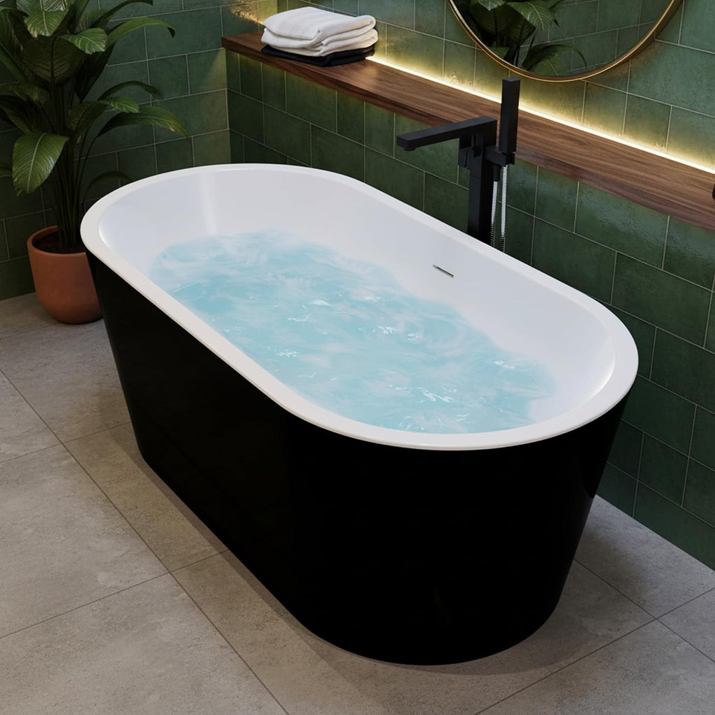 ANZZI 55 Inch Acrylic Freestanding Bathtub In Glossy White | Chand Pre-plumbed Solid Deep Soaker Tub With Built In Overflow And Drain | Soaking Stand Alone Tub 72 Gallons Capacity | FT-AZ098-55BK