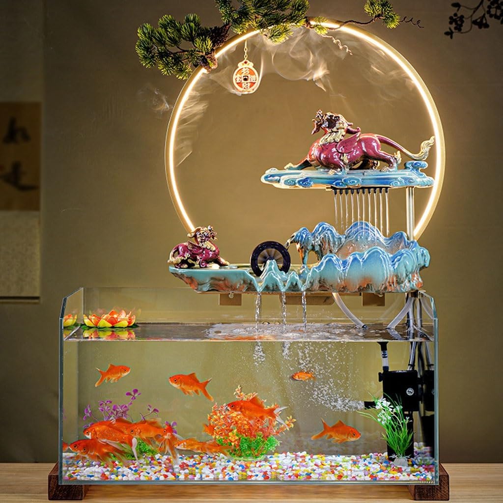GUERNSEY Tabletop Fountain Water Circulation Office Desk Decorations Glass Fish Tank Desktop Decorations Indoor Desktop Fountain Decorations Indoor Waterfall Feature Indoor Fountain