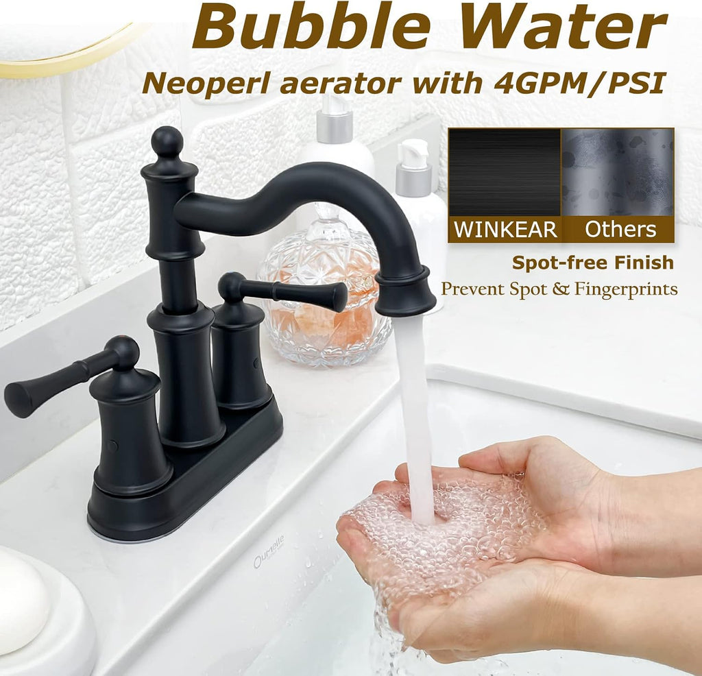 Roman Bathroom Faucet Set, Centerset Sink Faucet 2 Hole with Pop Up Drain, Free Standing Tub Faucet Filler with High Pressure Handheld Shower, Matte Black