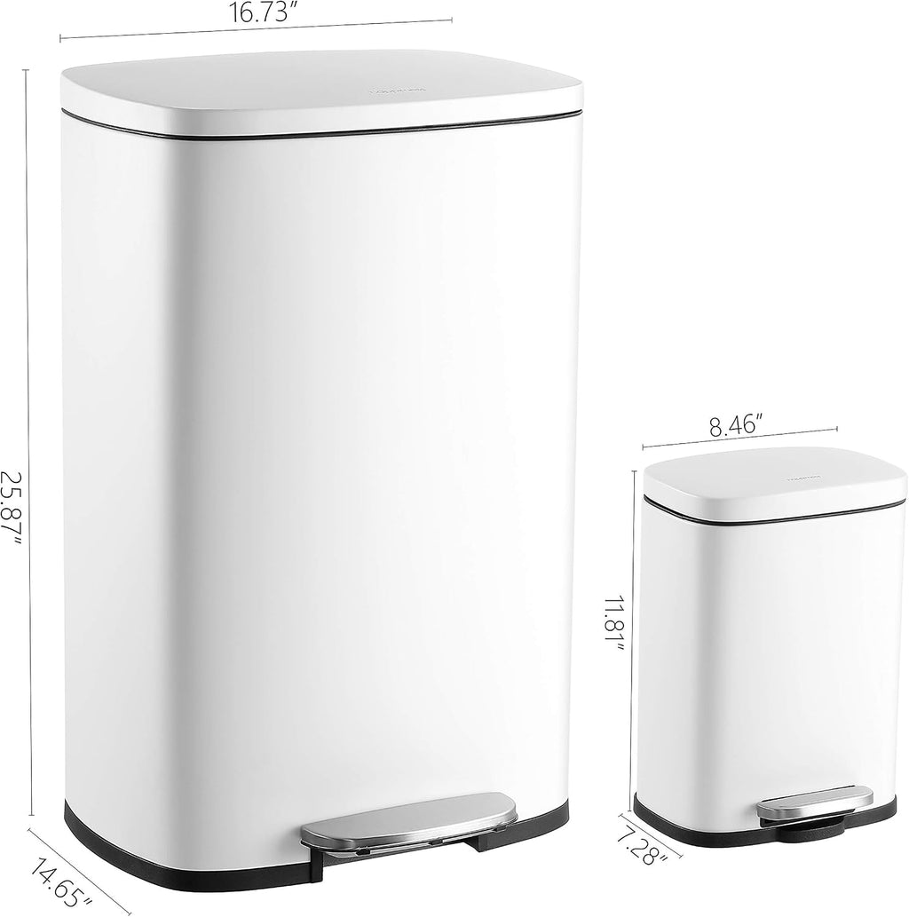 happimess HPM1006C Connor Rectangular 13-Gallon Trash Can with Soft-Close Lid and Free Mini Trash Can, Fingerprint Resistant, Modern, Minimalistic for Home, Kitchen, Office, Bathroom, White