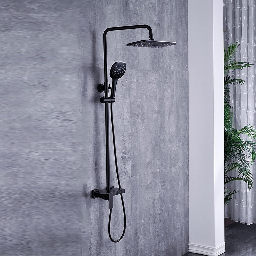 Shower Fixtures Brass Shower Faucets Sets Wall Mount 3 Function Exposed Shower System Complete Set with High Pressure Shower Head (Color : Black)