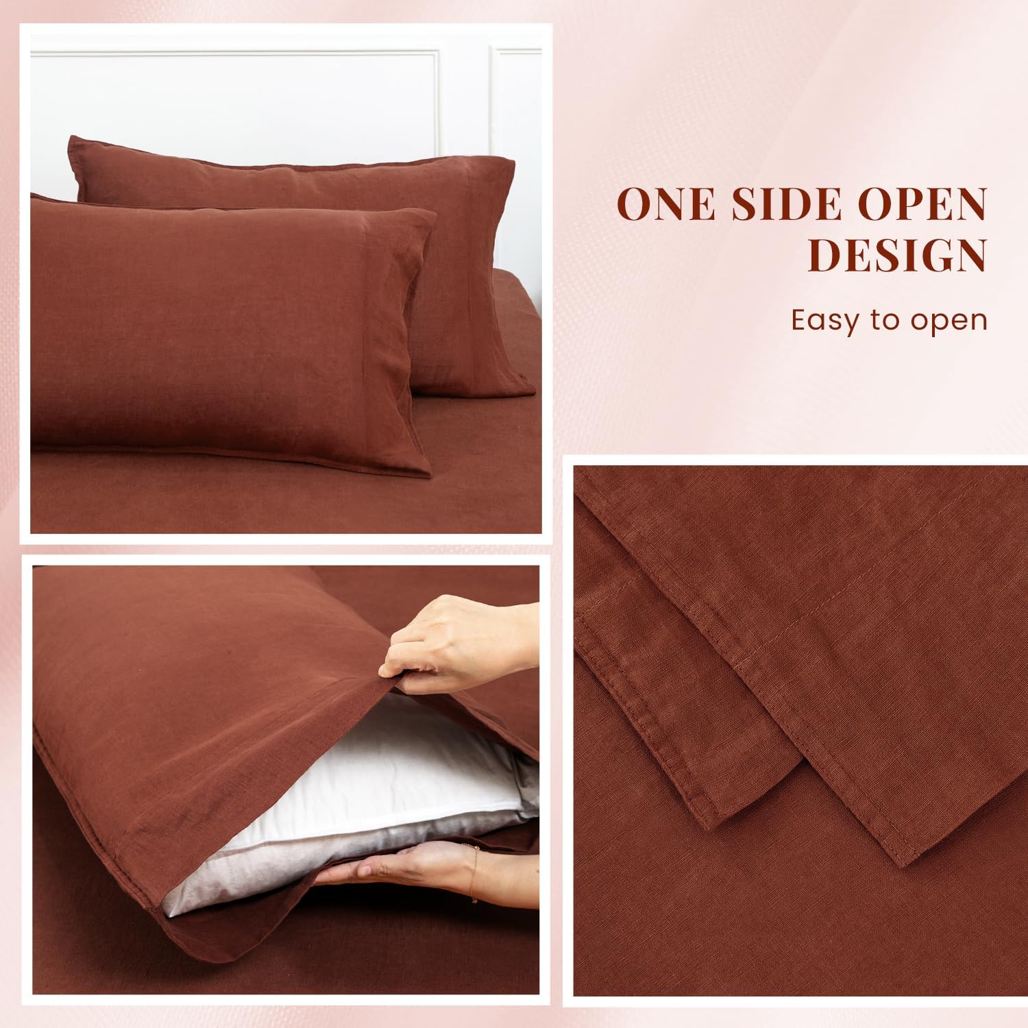 S VICTORY SYMBOL 100% Organic Linen Sheets Set King Size-4 Pieces European Flax Linen Bed Sheets(1 Flat Sheet,1 Fitted Sheet,2 Pillowcases) GOTS Certified,Soft Durable Bedding-Burgundy