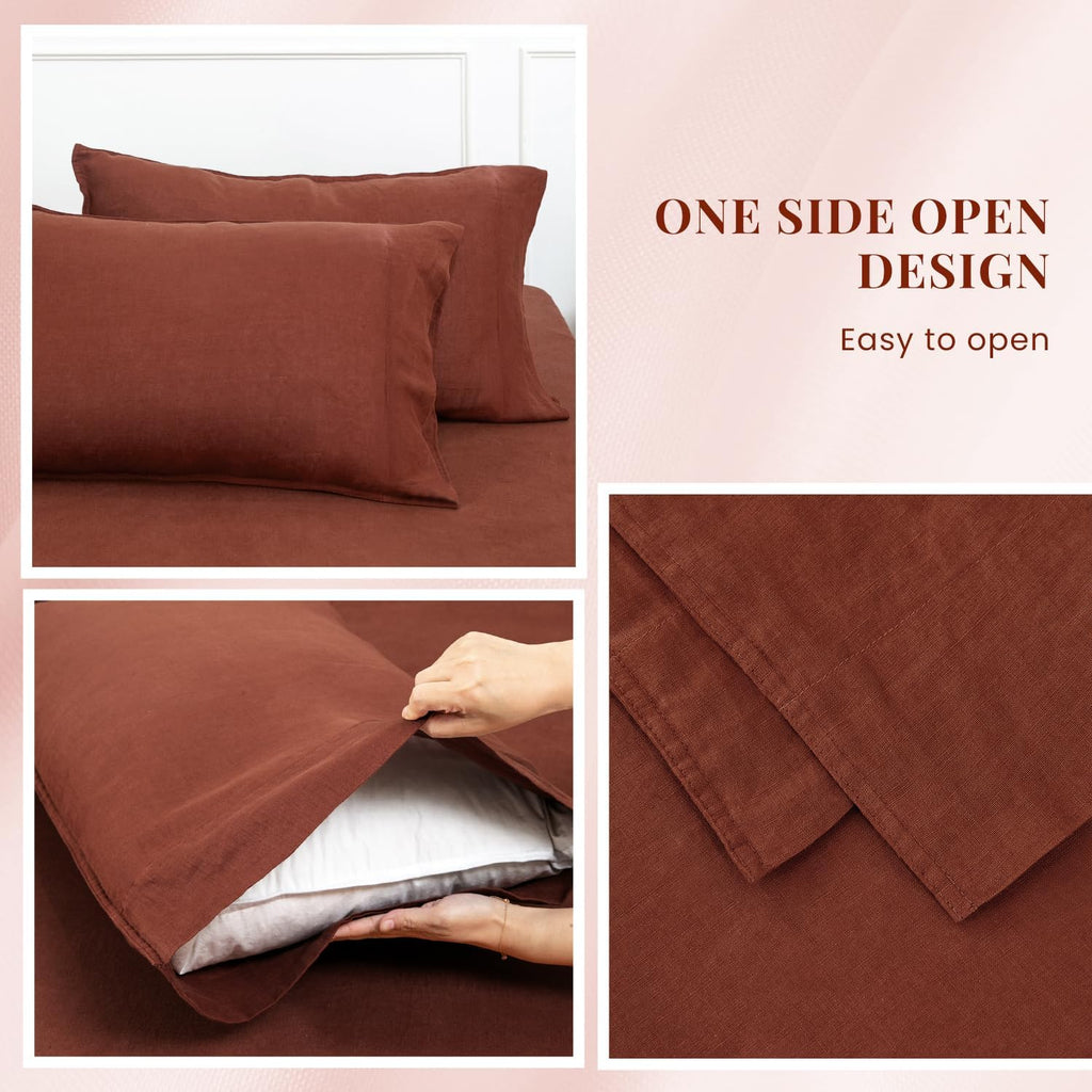 S VICTORY SYMBOL 100% Organic Linen Sheets Set Queen Size 4 Pieces(1 Flat Sheet & 1 Fitted Sheet & 2 Pillowcase) Natural Flax Bedding,GOTS Certified,16inch Deep Pocket Sheet,Burgundy