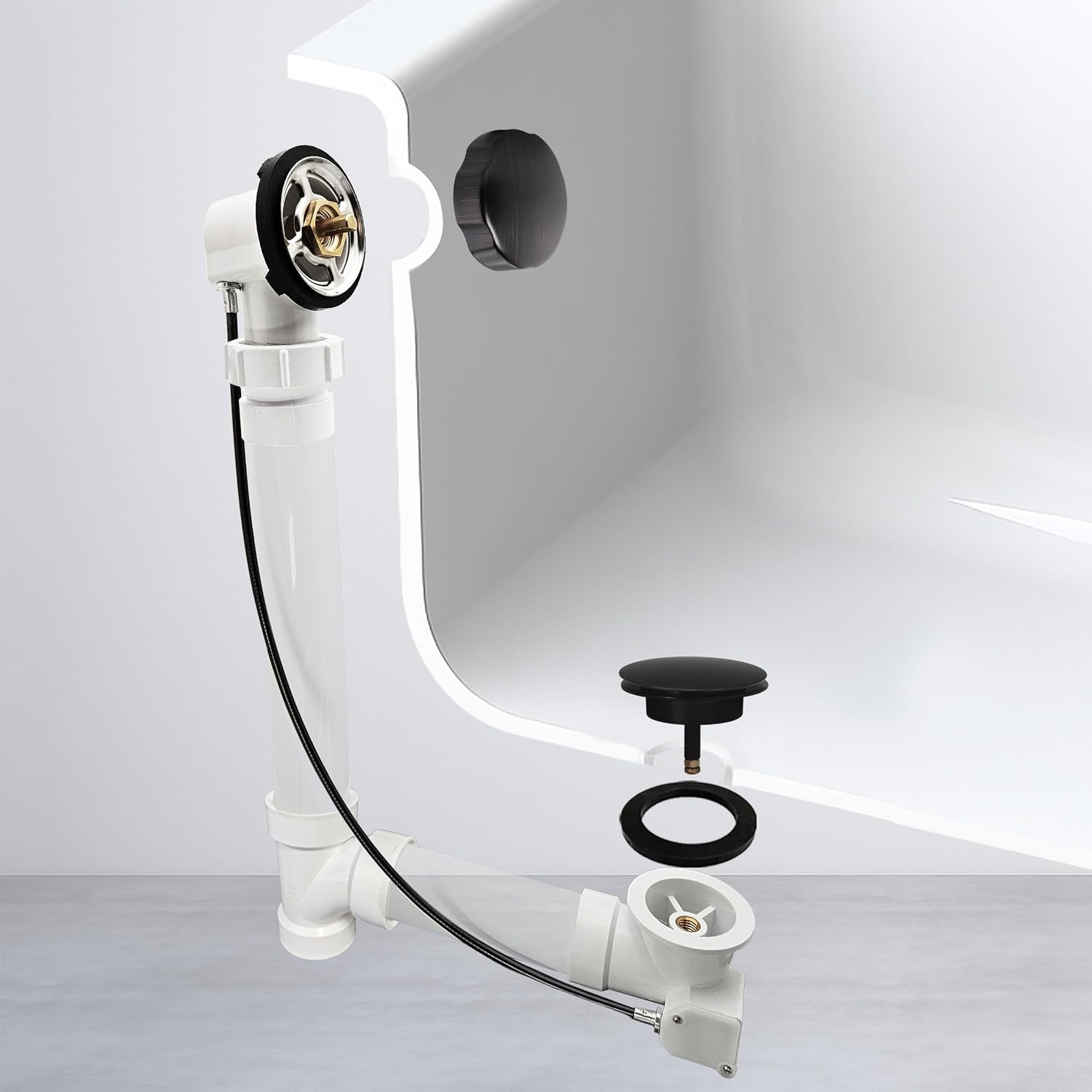 Westbrass A50P35BJ-12A 1-1/2' Sch. 40 PVC 35' Cable Driven Bath Waste Kit with Ball Joint Head and Brass Trim Drain Kit, Antique Bronze