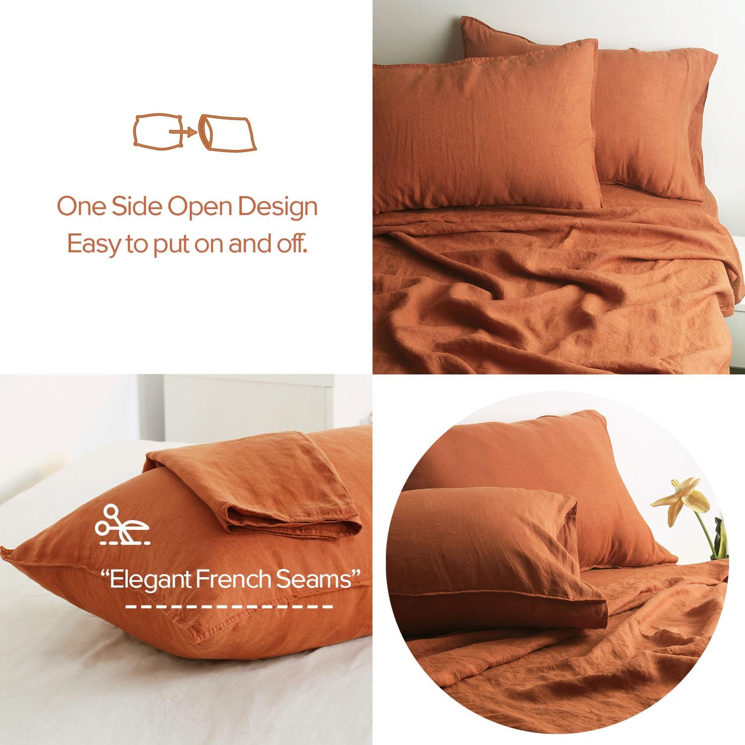 S VICTORY SYMBOL 100% Organic Linen Sheets Set Queen Size,Natural French Flax from Normandy Bedding Set with Stone Washed 4 Pieces,Ultra Soft Breathable(Caramel)