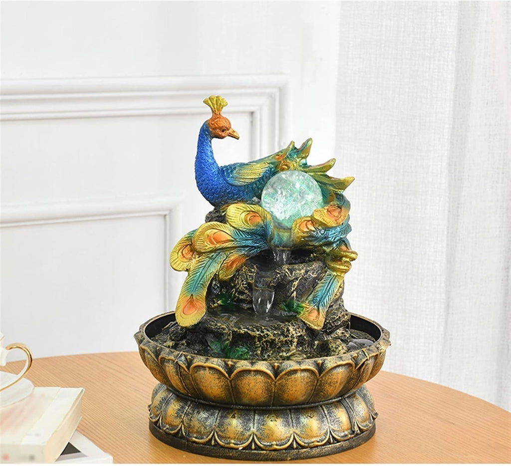 HIHELO Tabletop Fountain Tabletop Fountain Peacock Home Feng Shui Ball Desktop Fountain Dining Table Office Desktop Running Water Feng Shui Ornament Indoor Fountain