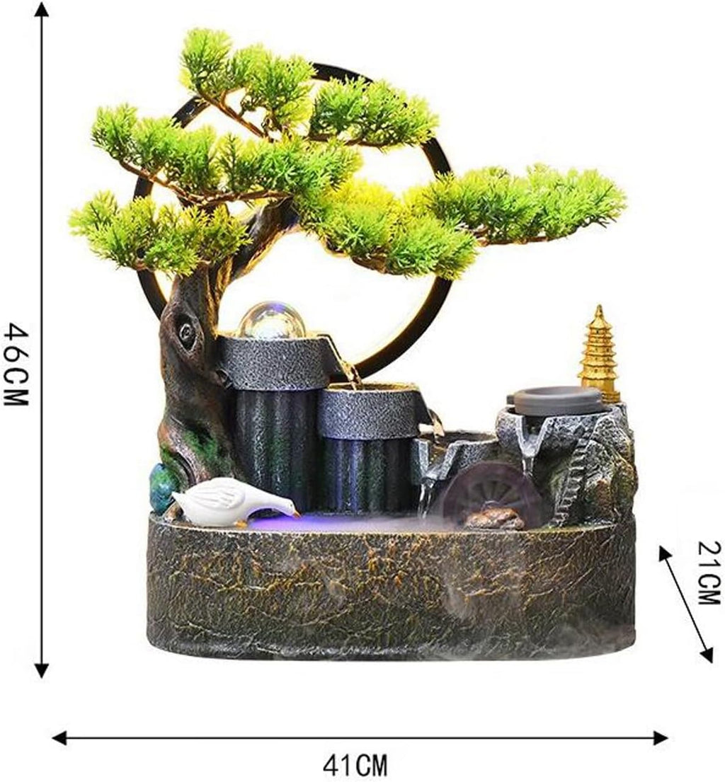 GLigeT Tabletop Fountain Rockery, Flowing Water Bonsai Circular Fountain Decoration Indoor Porch Living Room Tabletop Decoration Green Plant Tabletop Landscape Water Fountain Decor(Large)
