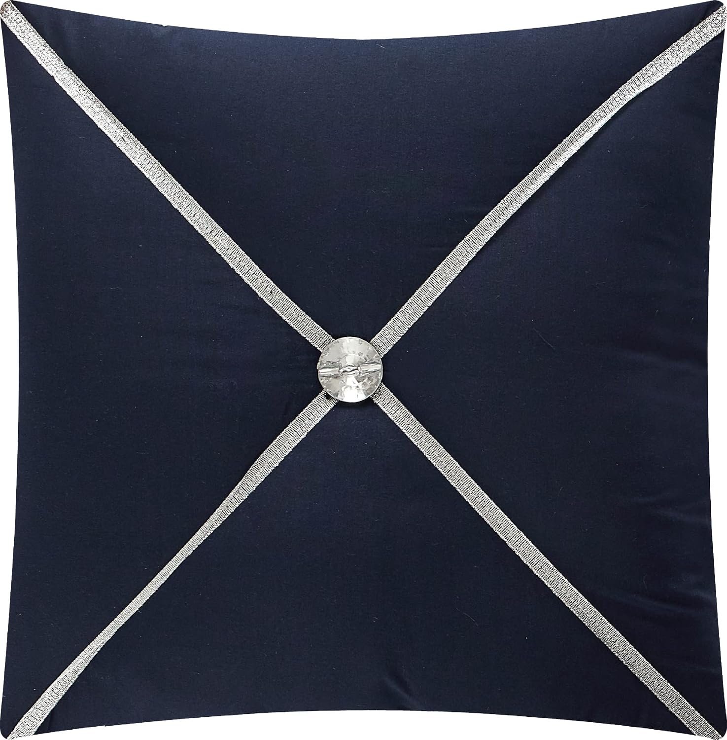 Grand Avenue Navy Damask Patchwork Queen Size Comforter Set, 7 Piece, Chain Stitching Embroidery Ultra Soft, Premium Microfiber, All Season