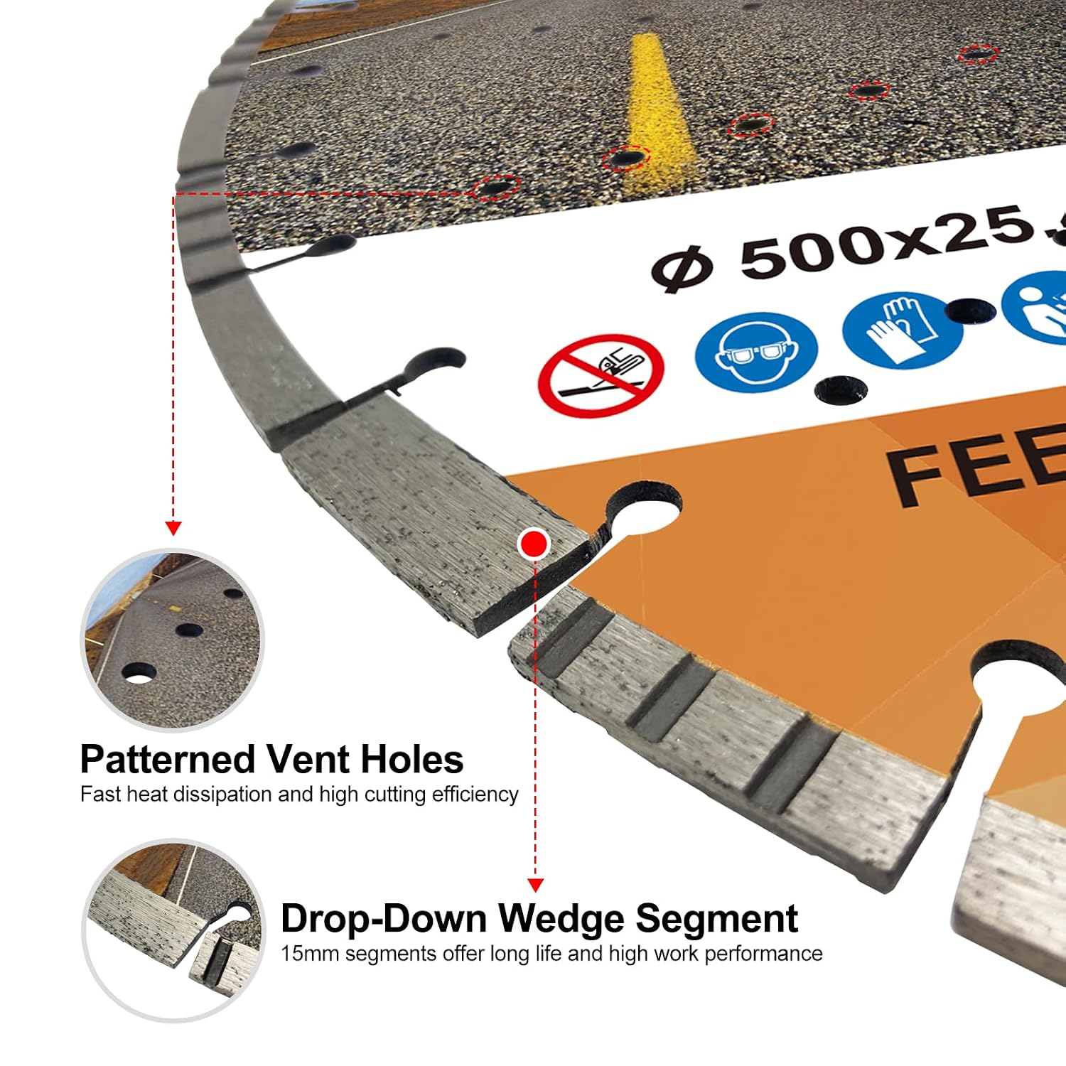FEWELL 20' Concrete Diamond Saw Blade,Asphalt Diamond Blade Multi-Purpose for Cutting Hard Reinforced Concrete Asphalt Masonry Stone Terrazzo, Laser-Welded Segmented, 1'-20mm Arbor