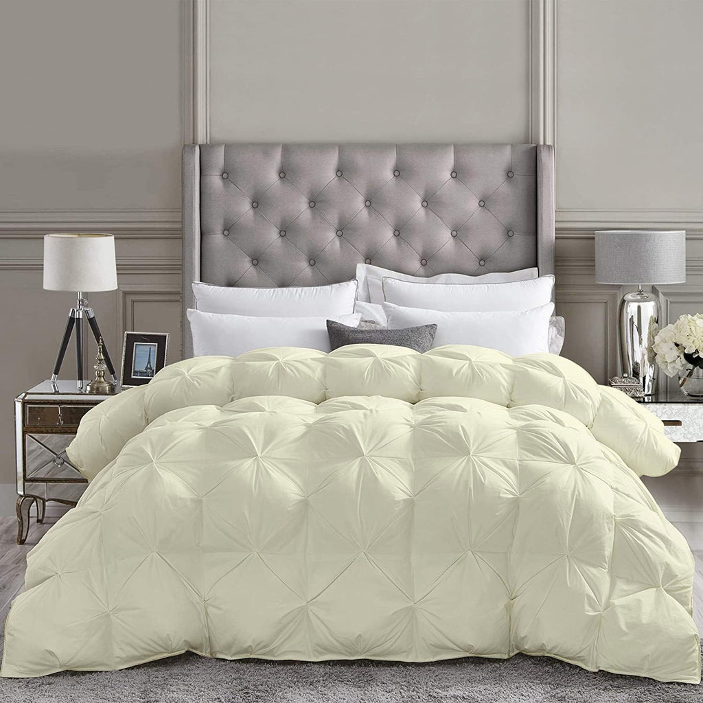 Pinch Pleated Ivory 5 Piece Soft 500 GSM California Queen Size Comforter Set (Comforter + 4 Pillowcases) 1000 Series Egyptian Cotton Comforter Set