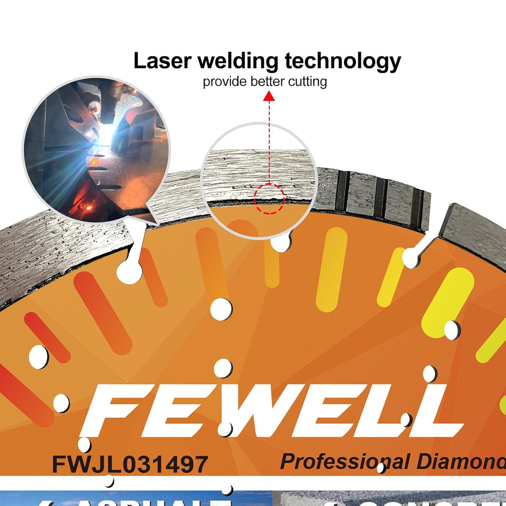 FEWELL 20' Concrete Diamond Saw Blade,Asphalt Diamond Blade Multi-Purpose for Cutting Hard Reinforced Concrete Asphalt Masonry Stone Terrazzo, Laser-Welded Segmented, 1'-20mm Arbor