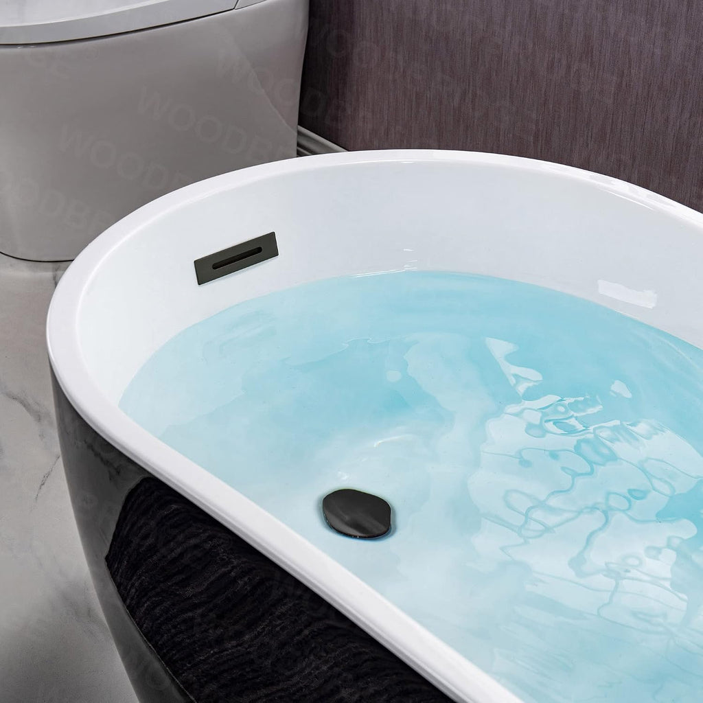 WOODBRIDGE 54' Acrylic Freestanding Bathtub Contemporary Soaking Black Tub with Matte Black Overflow and Drain，BTA1807-MB