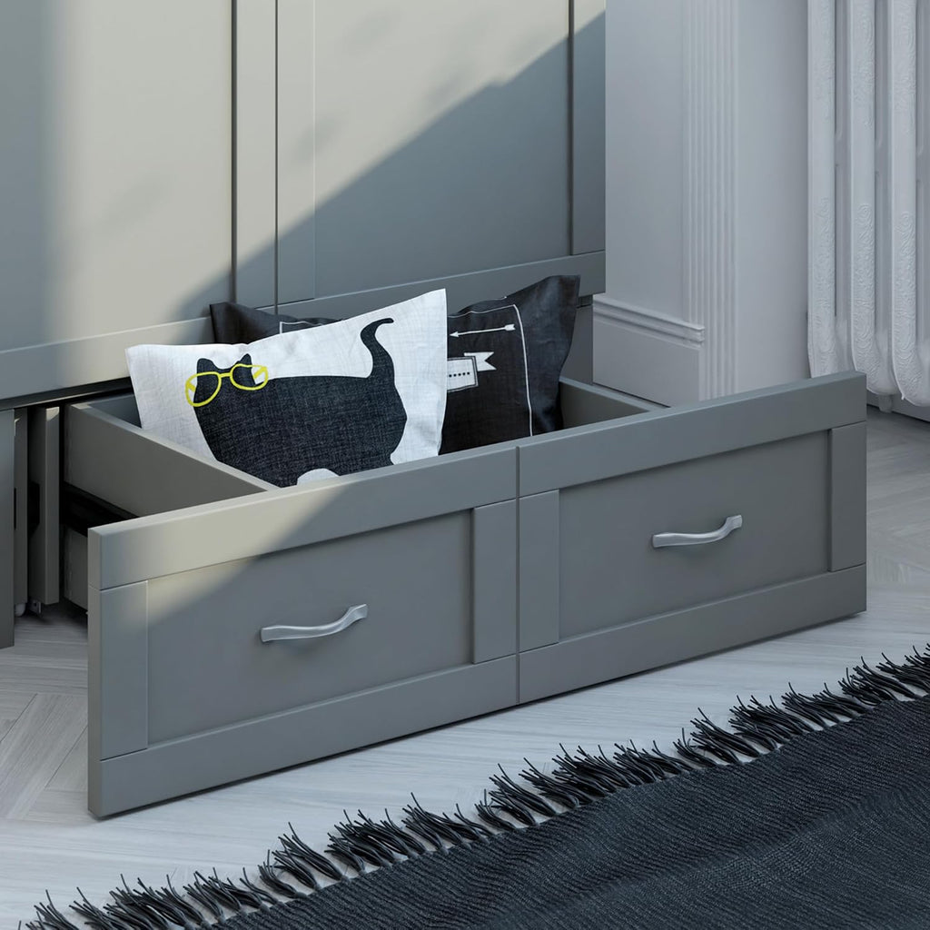 AFI, Hamilton Twin XL Murphy Bed Chest with 6' Mattress, Storage Drawer, and Built-in USB Charger, Grey