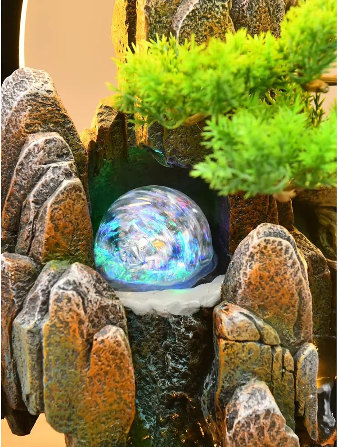 HIHELO Desktop Fountain Indoor Tabletop Fountain Resin Fountain Artificial Bonsai Trees and Stones Mountain Relaxing Waterfall Fountain Home Decoration Fountain Water Fountain Outdoor (Size : Small)