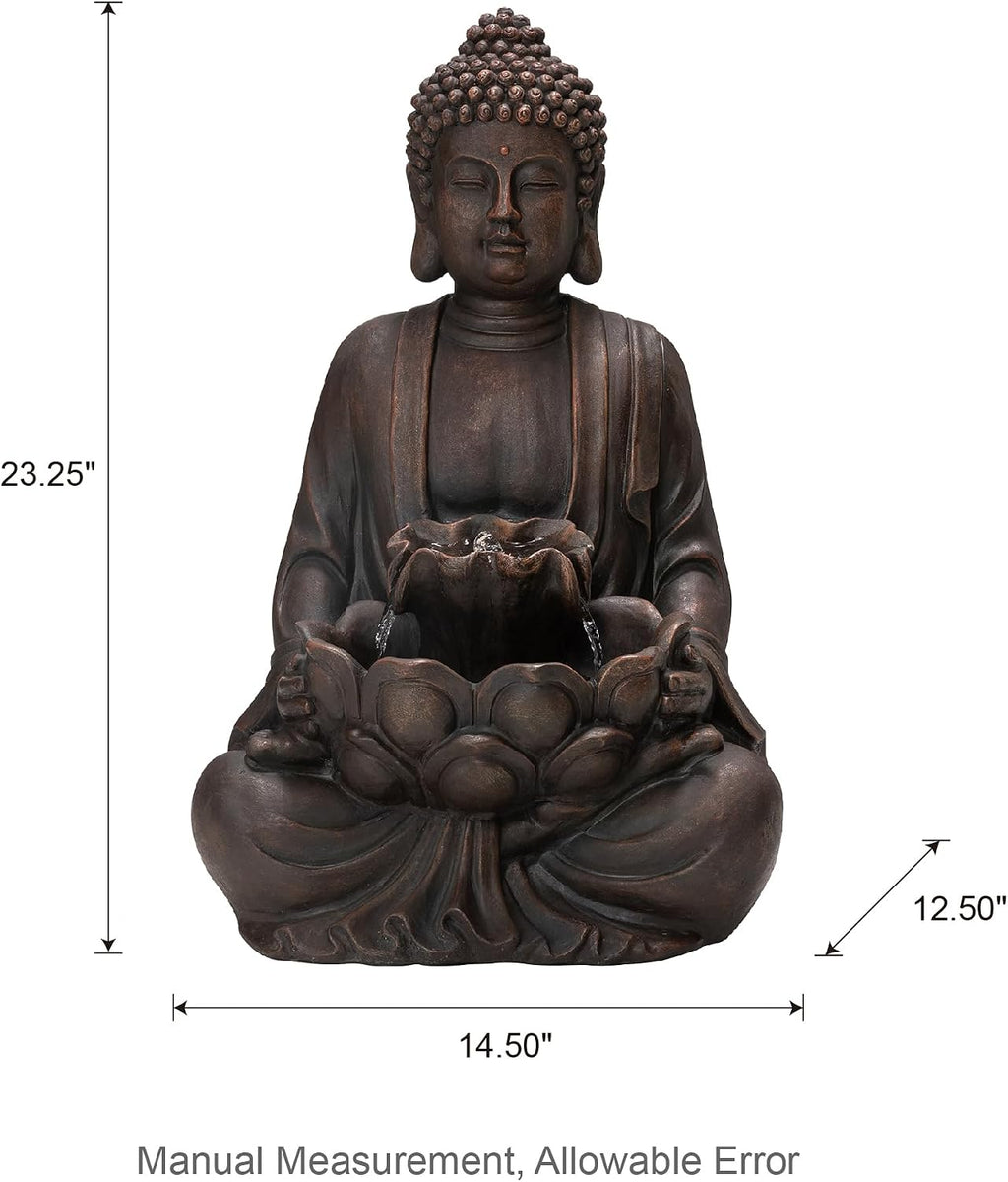 Glitzhome Outdoor Fountain 23.25' H, Zen Style Buddha Fountains Indoor Water Fountain with Pump & LED Lights, Freestanding Water Feature Fountains Outside Garden Backyard Decor