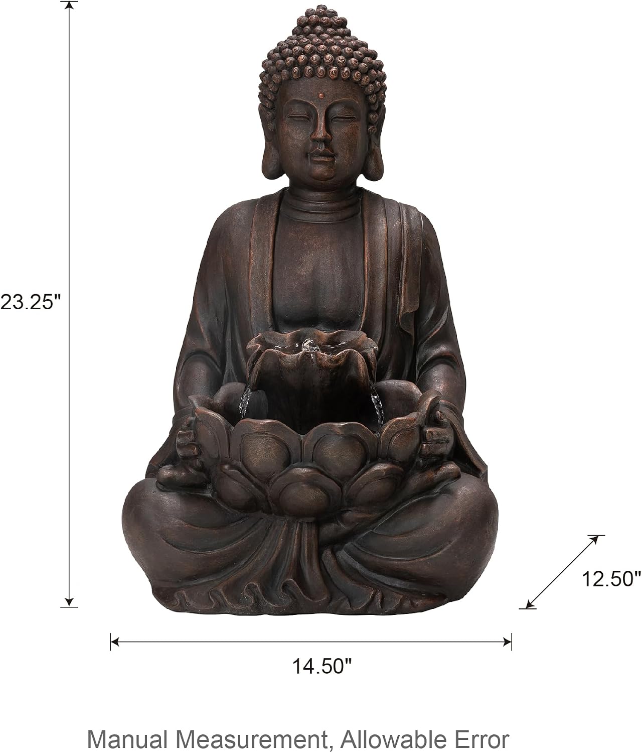 Glitzhome Outdoor Fountain 23.25' H, Zen Style Buddha Fountains Indoor Water Fountain with Pump & LED Lights, Freestanding Water Feature Fountains Outside Garden Backyard Decor