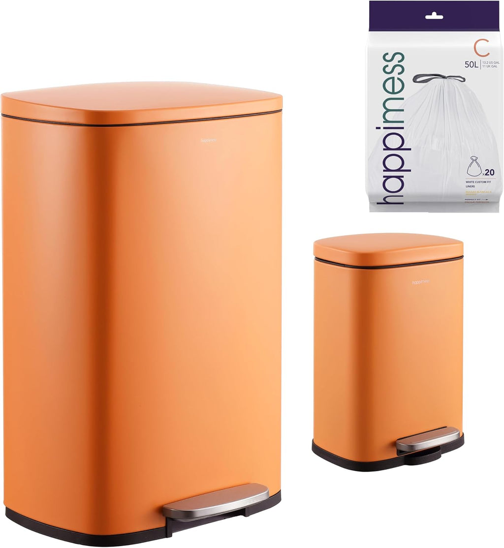 happimess HPM1006K Connor Rectangular 13-Gallon Trash Can with Soft-Close Lid and Free Mini Trash Can, Fingerprint Resistant, Modern, Minimalistic for Home, Kitchen, Office, Bathroom, Carrot Cake