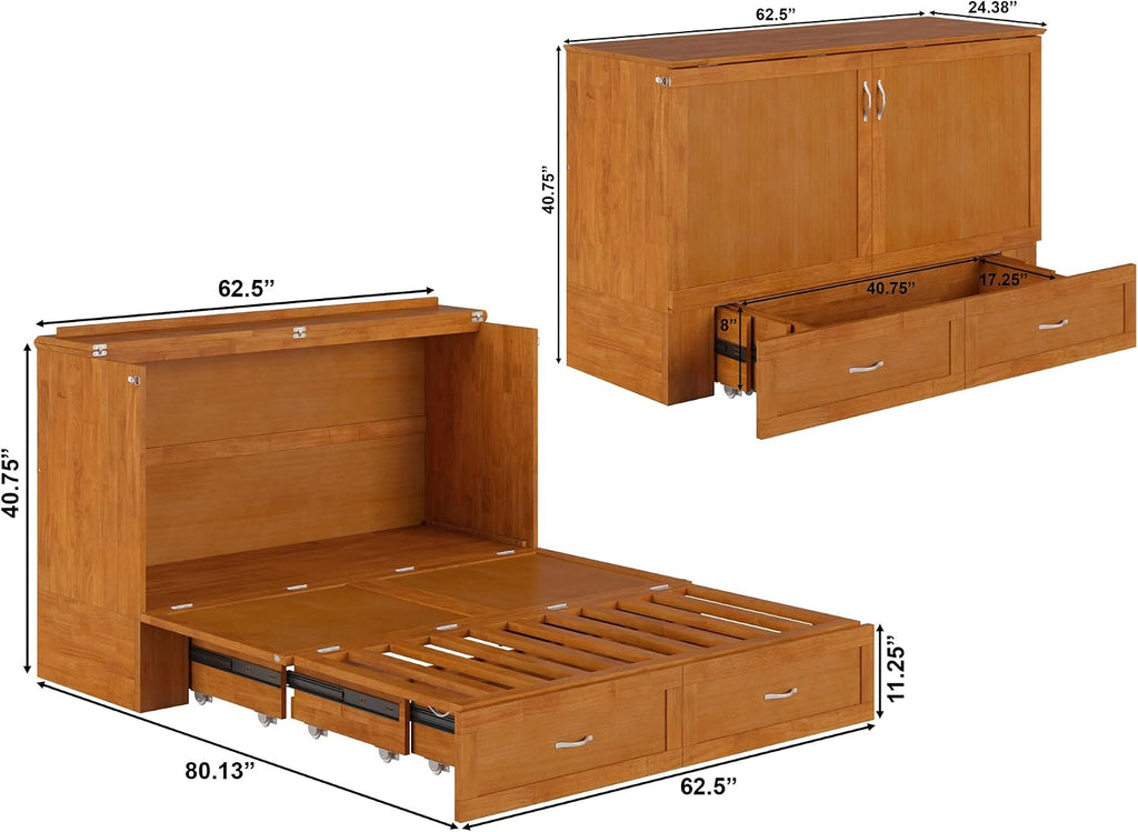AFI Hamilton Queen Murphy Bed Chest with Mattress, Storage, and Built-in Charger in Light Toffee