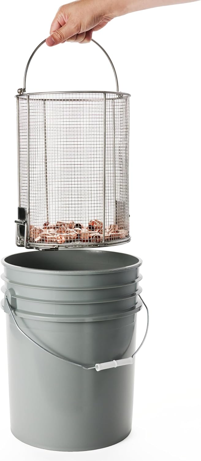 Dip N' Drain – Stainless Steel Part Cleaning Strainer Basket for 5-Gallon Buckets (Bucket Not Included) | 1/4″ Mesh, Swing Handle, Great for Mechanics, Auto Parts, Garage, Shop & Home Cleaning