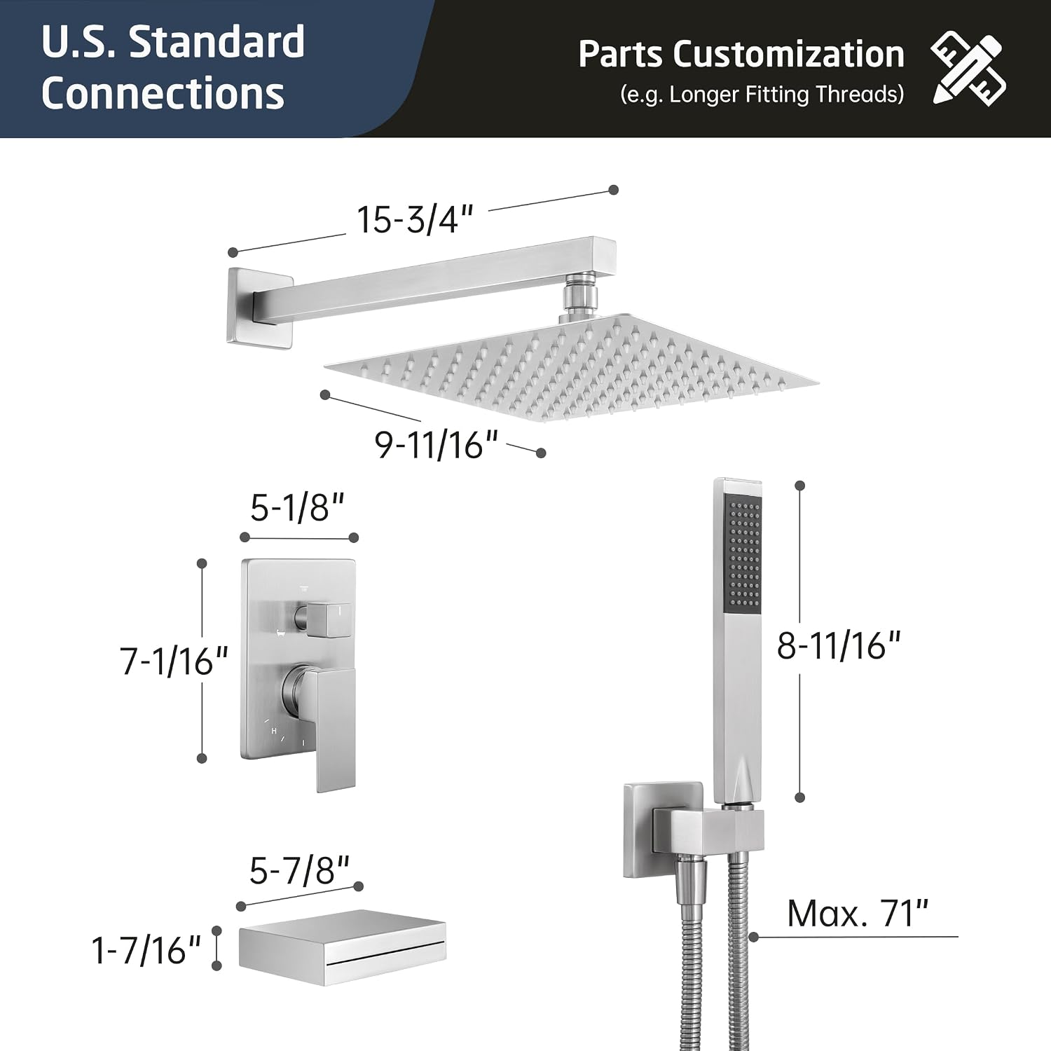 KES Bathtub Shower Faucet Set with Waterfall Tub Spout Bathroom Sink Drain with Strainer Basket Hair Catcher, XBN6305-BN+S2013A-BN-NEW