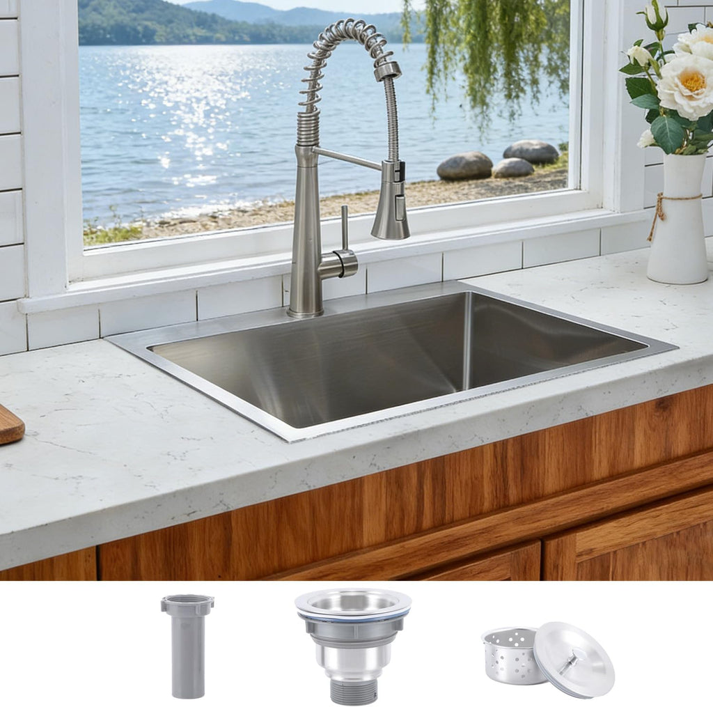 Friho 20×16 inch Drop In Kitchen Sink, 20 inch Stainless Steel Top mount Single Bowl Small Bar Sink, Overmount 16 Gauge Handmade Utility Deep Sinks, Brushed Nickel