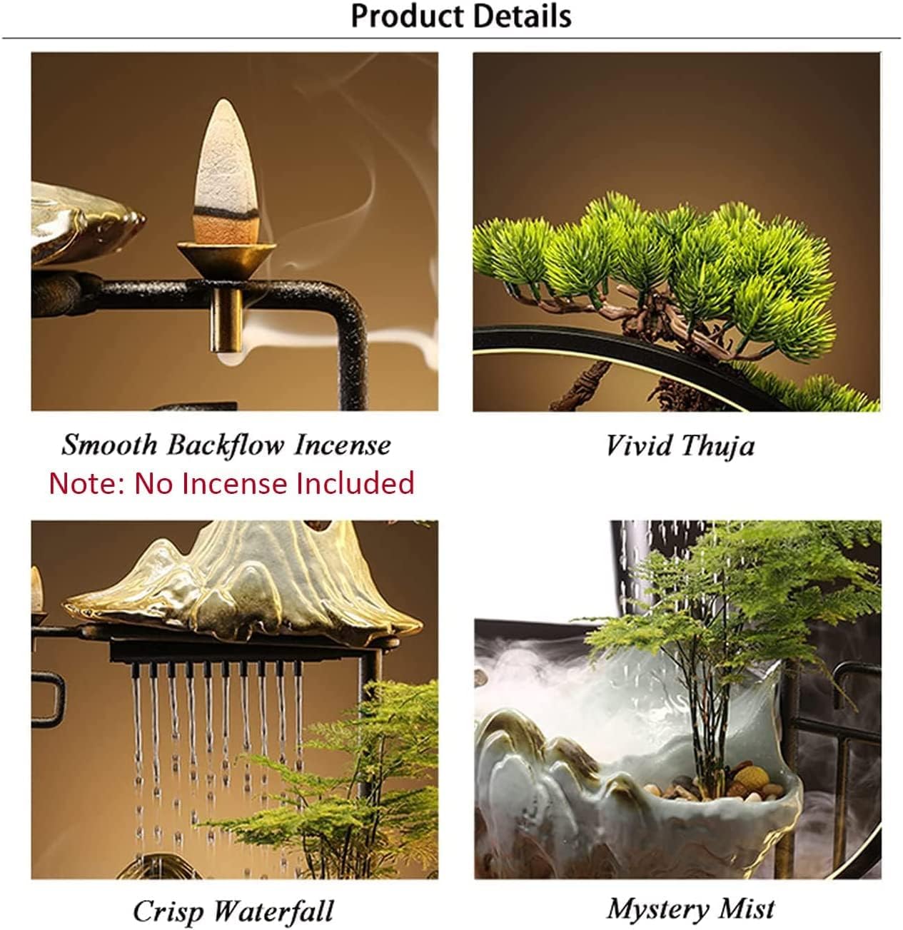 Buddha Tabletop Water Fountains Indoor Waterfall with Mist Zen Decor for Meditation Japanese Decor with Fake Plants Feng Shui Decoration for Good Luck Wealth
