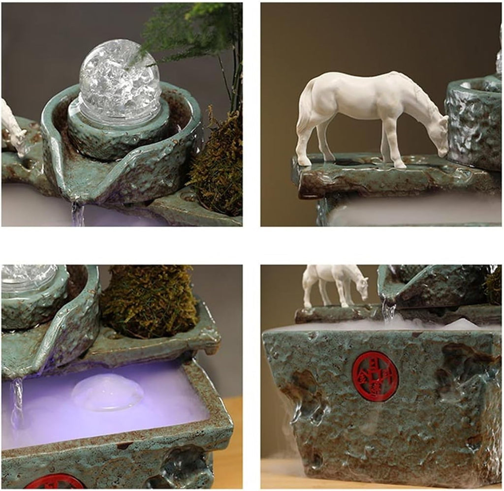 Tabletop Indoor Tabletop Fountains with Feng Shui Ball Ceramic Jar with Flowing Water Ornaments Decor