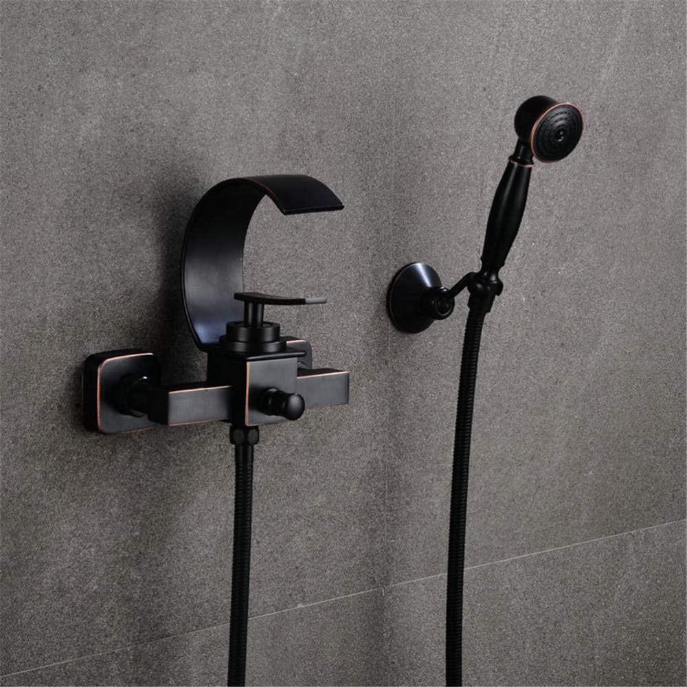 Shower System Waterfall Bathtub Shower Faucet Set Black Bathtub Mixer Tap Dual Contral Shower Wall Mounted Shower Faucet-Black
