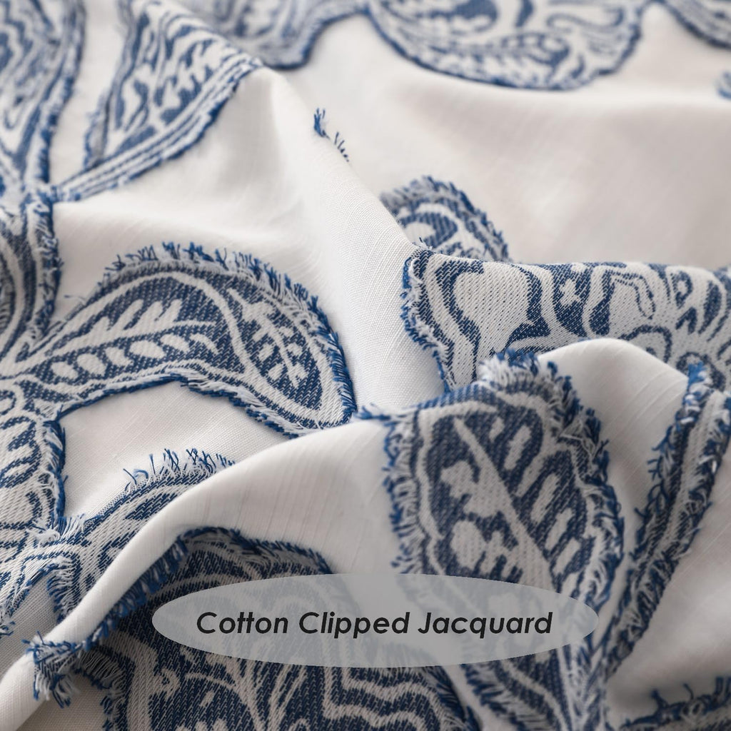 meadow park Cotton Clipped Jacquard Comforter Set 5 Pieces, King Size, Shabby Chic Home Bedding Set, Blue