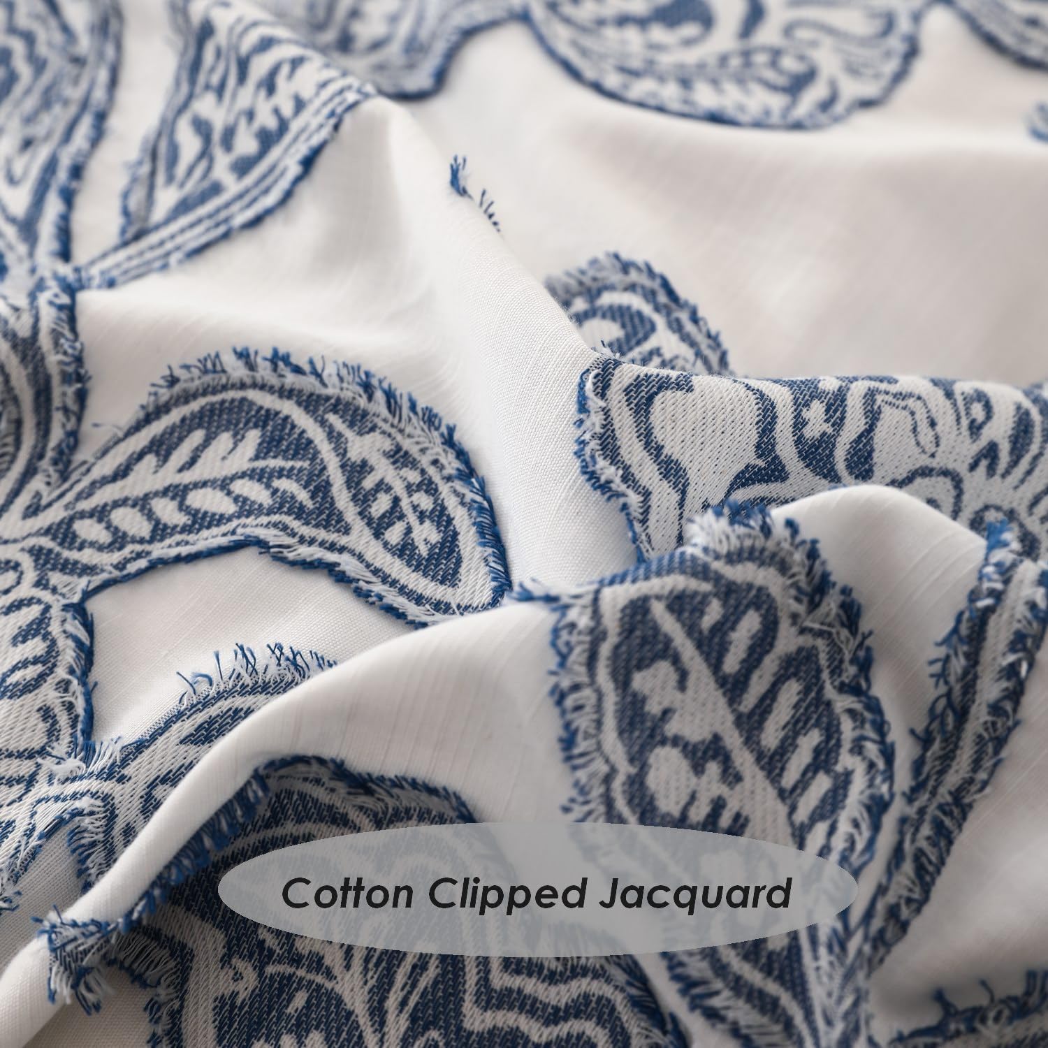 meadow park Cotton Clipped Jacquard Comforter Set 5 Pieces, King Size, Shabby Chic Home Bedding Set, Blue