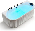 ANZZI Stone Bell 67' x 32' Freestanding Bathtub, Center Drain | Flat Bottom Tub with Air and Whirlpool Massage Jets, Lights, 5-Piece Faucet, 92 Gallon Free Standing Tub - White and Black