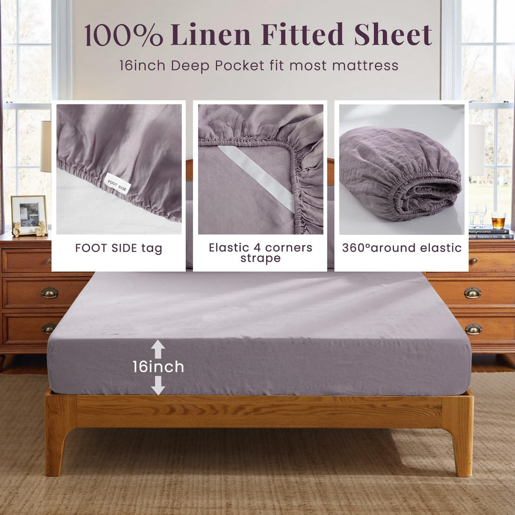S VICTORY SYMBOL 100% Organic Linen Sheets Set,Washed French Flax Bed Sheets 3 Pieces Twin Size,Natural Linen Bedding Breathable Durable-Dusty Purple