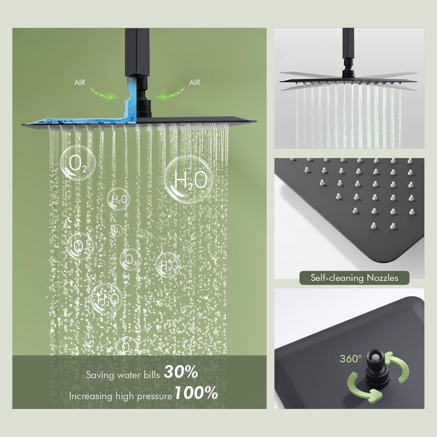 Shower Faucets Sets Shower System with Body Jets, Bostingner 10' Rain Shower Head with 2 In 1 Handheld Spray and 4 Jets, Ceiling Mount All Metal 3 Way Shower Set with Valve and Trim Kit, Matte Black