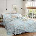 FADFAY Farmhouse Floral Bedding Shabby Blue Bird Print French Countryside Chic Bedding Set Luxury Bedskirt Collections 800 Thread Count 100% Egyptian Cotton, 4 Piece-California King Size