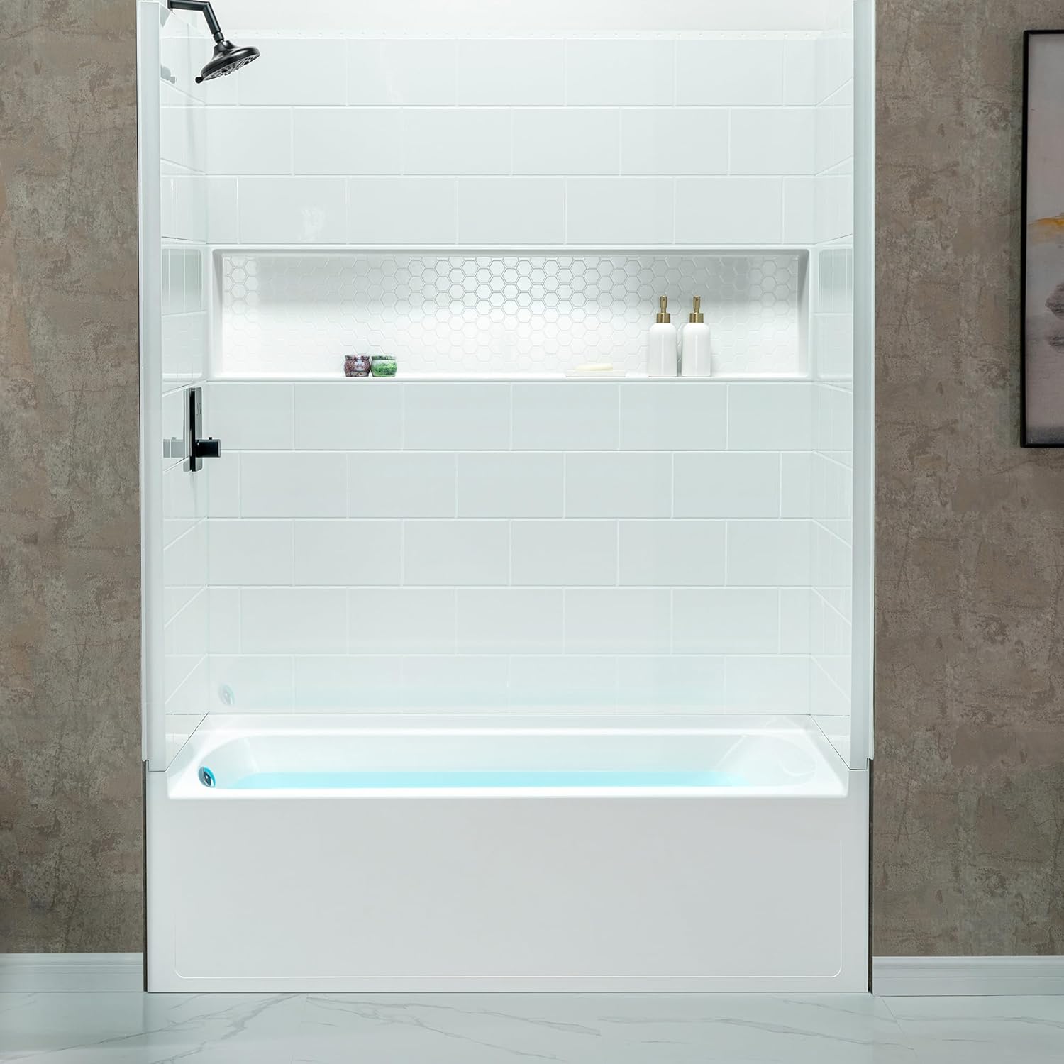 WOODBRIDGE 60' x 32' Four-Piece Direct-to-Stud Alcove Tub Surround with Left-Drain Hole Soaking Bathtub Combo in White