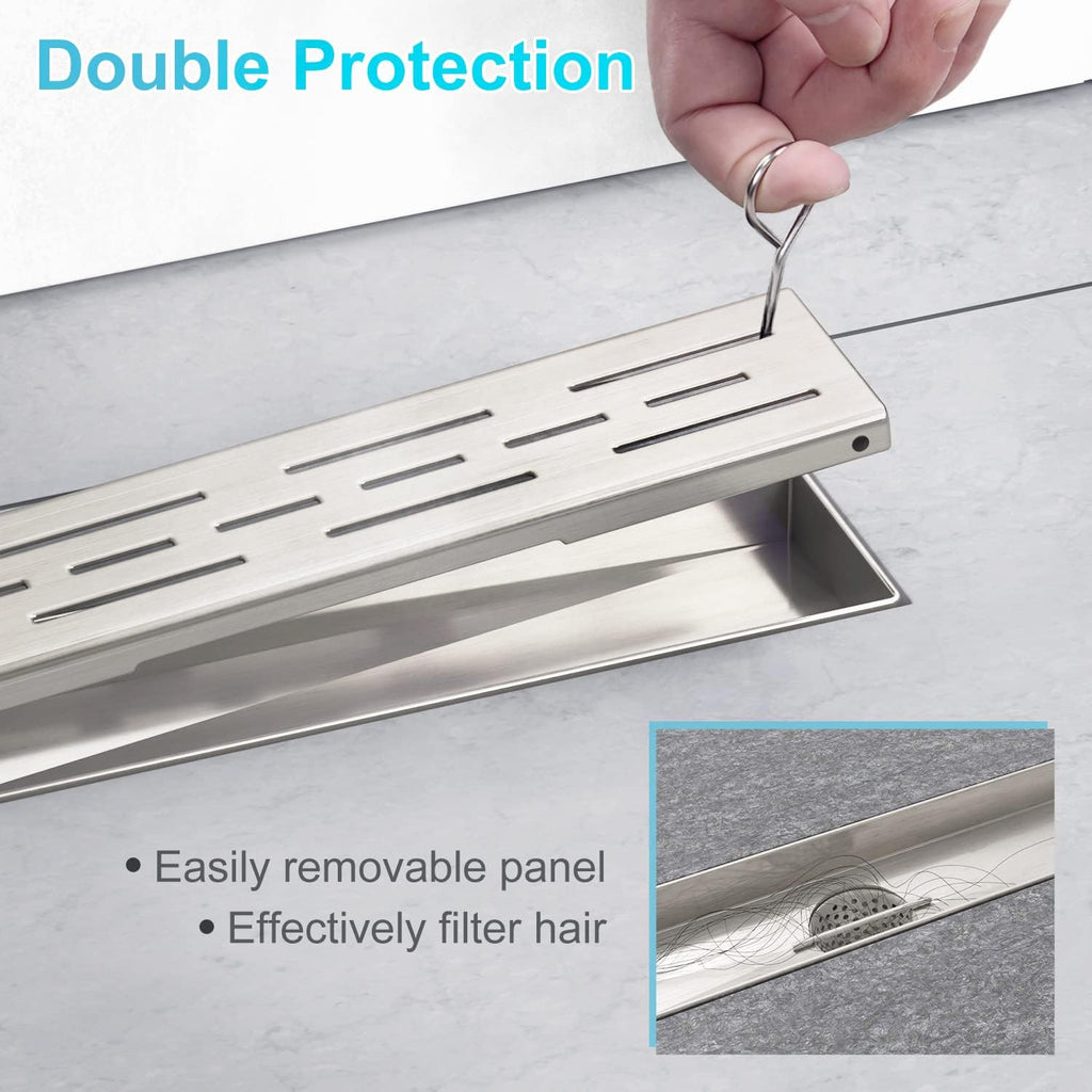 10 Inch Overhead Rainhead Shower Combo Set and 28 Inch Linear Shower Drain