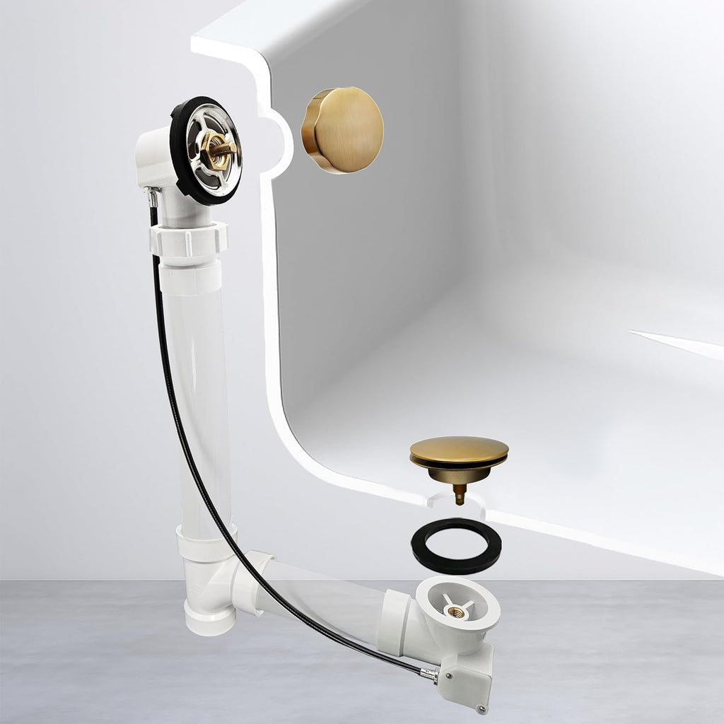 Westbrass A50P35BJ-19 1-1/2' Sch. 40 PVC 35' Cable Driven Bath Waste Kit with Ball Joint Head and Brass Trim Drain Kit, Champagne Bronze
